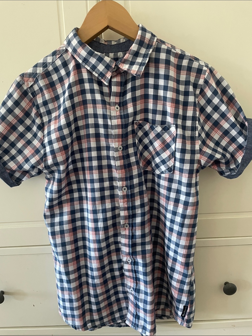 Ben Sherman Navy & Pink Checked Short-Sleeve Button-Up Shirt